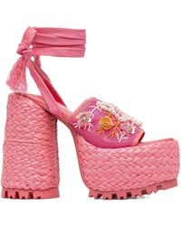 Naked Wolfe - 145Mm Bluebell Raffia Platform Embellished Sandals - Lyst