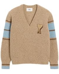 Ami Paris - Gestreifter Pullover Mit Herz-Logo - Lyst