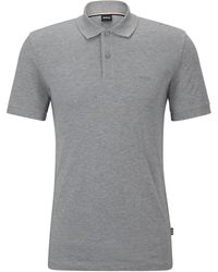 BOSS - Logo-embroidered Mélange-effect Organic-cotton Polo Shirt - Lyst
