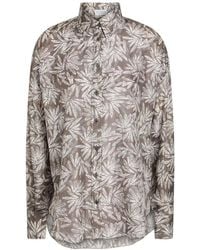Brunello Cucinelli - Leaf-Print Long-Sleeve Shirt - Lyst
