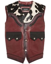 DSquared² - Leren Gilet Met Borstzak En Print - Lyst