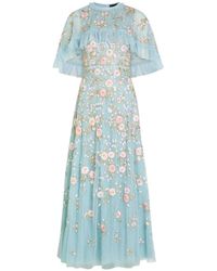 Needle & Thread - Floral-Embroidered Ruffled Maxi Gown - Lyst