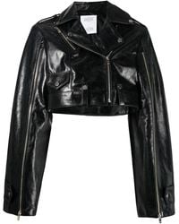 ROKH - Cropped Leather Biker Jacket - Lyst