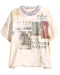 SAITOS - Striped-Neck Graphic-Print T-Shirt - Lyst
