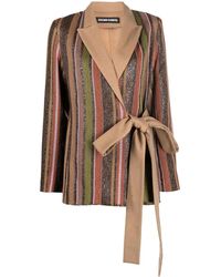 BENJAMIN BENMOYAL - Striped Belted Blazer - Lyst