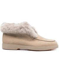 Santoni - Shearling-Trim Leather Loafers - Lyst