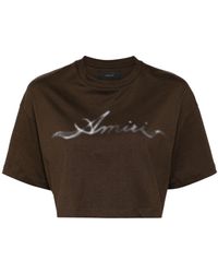 Amiri - T-shirt crop en coton à logo imprimé - Lyst
