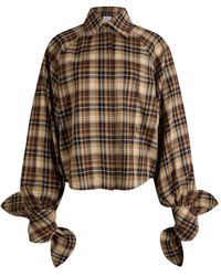 Patou - Bow-Sleeve Check Blouse - Lyst