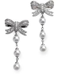 Self-Portrait - Crystal Bow Pearl-Droplet Earrings - Lyst