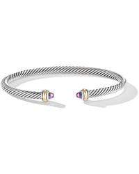 David Yurman Sterling Silver 4mm Cable Amethyst And 18kt Yellow Gold Cuff - Metallic