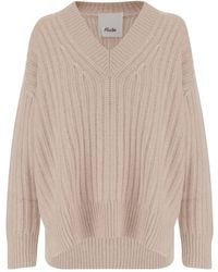 Allude - Gerippter Kaschmirpullover mit V-Ausschnitt - Lyst
