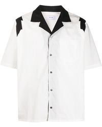 Sweatwater Men Slim Fit Color Block Lapel Button Up Short Sleeve Pleated Shirts