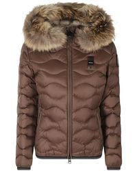 Blauer - Faux-Fur Trim Wave-Quilted Jacket - Lyst