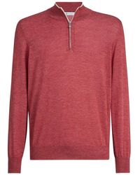 Brunello Cucinelli - Cashmere, Silk And Hemp Lightweight Sweater With Half Zip - Lyst