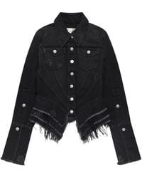 MATIERES FECALES - Frayed-Edge Distressed Denim Jacket - Lyst