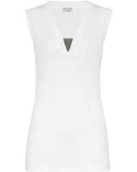 Brunello Cucinelli - Ribbed Cotton Sleeveless Top - Lyst