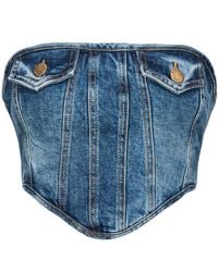 Pinko - Corset-style Washed Denim Strapless Top - Lyst