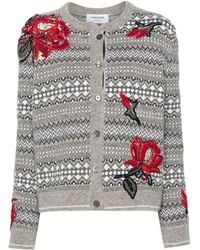 Thom Browne - Floral-Embroidered Wool Cardigan - Lyst