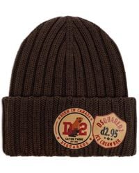 DSquared² - Ribbed-Knit Logo-Patch Beanie - Lyst
