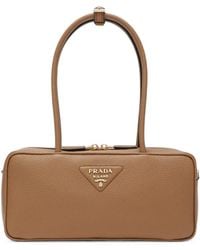 Prada - Logo-Plaque Leather Shoulder Bag - Lyst