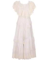 Chloé - Maxi-Jurk Met Geborduurd Kant En Ruches - Lyst