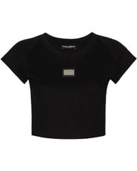Dolce & Gabbana - Cropped jersey T-shirt with Dolce&Gabbana tag - Lyst