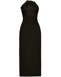 Oscar de la Renta - Abito Midi Con Motivo Rosa - Lyst