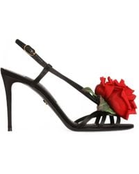 Dolce & Gabbana - Satin Sandals With Flower - Lyst