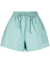 Ganni - Floral-print Flared Shorts - Lyst