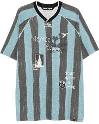 Palm Angels - Striped Graphic-Print T-Shirt - Lyst