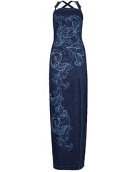 Versace Jeans Couture - Baroque-Embellished Denim Dress - Lyst
