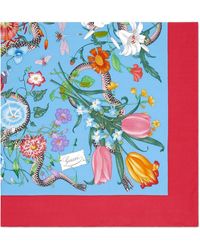 Gucci Flora Snake Print Sjaal - Blauw