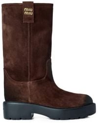 Miu Miu - Bottines En Daim À Bout Rond - Lyst