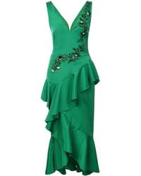 Marchesa notte Vestido midi bordado - Verde