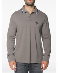ARMANI EXCHANGE - Logo-Patch Long-Sleeve Polo Shirt - Lyst