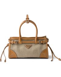 Prada - Bonnie Small Linen And Leather Handbag - Lyst