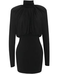 Saint Laurent - Draped-Panel Crepe Mini Dress - Lyst