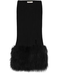 Blumarine - Ribbed Fur-Trimmed Midi Skirt - Lyst