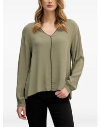 Sisley - V-Neck Long-Sleeve Blouse - Lyst