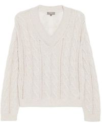 N.Peal Cashmere - Zopfmuster-Oberteil Mit V-Ausschnitt - Lyst