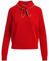 Essentiel Antwerp - Pearl-Embellished Bow-Collar Sweater - Lyst