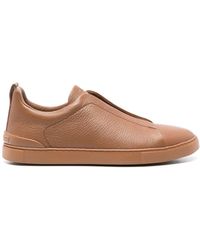 Zegna - Leather Slip-on Sneakers - Lyst