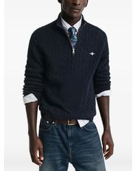 GANT - Cable-Knit Half-Zip Sweater - Lyst