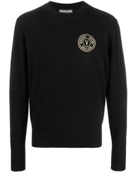 Versace Jeans Couture - Embroidered-Logo Knit Jumper - Lyst