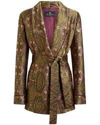 Etro - Jacquard Jacket With Belt And Floral Medallion Motif - Lyst