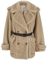 P.A.R.O.S.H. - Belted Double-Breasted Eco Fur Jacket - Lyst