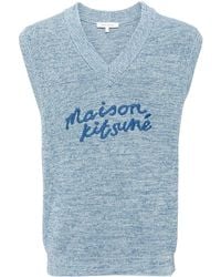 Maison Kitsuné - Embroidered-Logo V-Neck Cotton Vest - Lyst