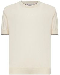 Brunello Cucinelli - Cotton Lightweight Knit T-Shirt With Contrast Details - Lyst
