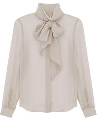 Saint Laurent - Pussy-bow Silk Shirt - Lyst