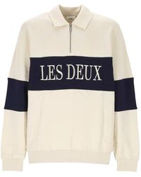 Les Deux - Logo-Embroidered Zip-Neck Sweatshirt - Lyst